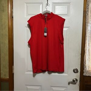 Fennec Waffle Vest Mens L Red Poppy 1/4 Zip Sleeveless Golf‎ Jacket Lightweight